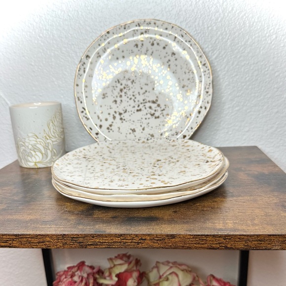 Gold Spots & White Suite One Studio Mimira Side Plates Set of 4 Anthropology - Picture 4 of 7